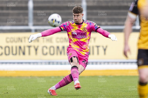 110426 - Newport County v Harrogate Town - Sky Bet League 2 - Newport County goalkeeper Jordan Wright takes a free kick