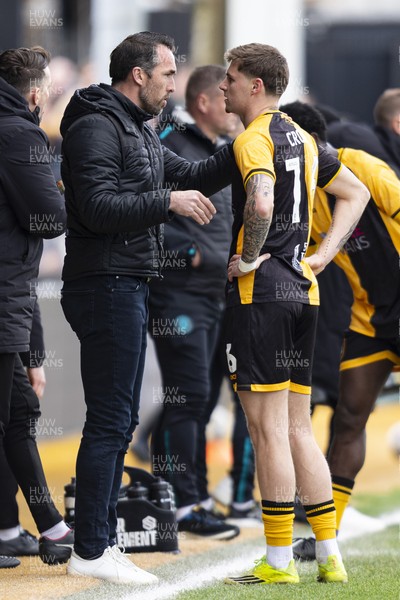 110426 - Newport County v Harrogate Town - Sky Bet League 2 - Newport County manager Christian Fuchs with James Crole of Newport County