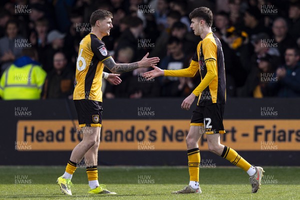 110426 - Newport County v Harrogate Town - Sky Bet League 2 - Joe Thomas of Newport County celebrates scoring his sides second goal with James Crole