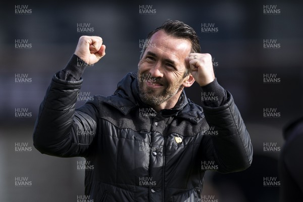 110426 - Newport County v Harrogate Town - Sky Bet League 2 - Newport County manager Christian Fuchs applauds the fans at full time