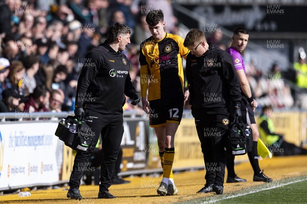 110426 - Newport County v Harrogate Town - Sky Bet League 2 - Joe Thomas of Newport County is substituted after injury