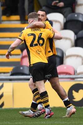 150325 - Newport County v Harrogate Town - Sky Bet League 2 - Cameron Evans of Newport County celebrates scoring the first goal of the game with team mates