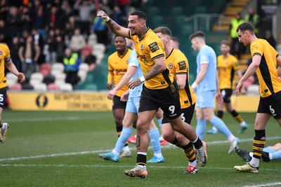 150325 - Newport County v Harrogate Town - Sky Bet League 2 - Courtney Baker-Richardson of Newport County celebrates scoring the second goal of the match