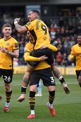 150325 - Newport County v Harrogate Town - Sky Bet League 2 - Courtney Baker-Richardson of Newport County celebrates scoring the second goal of the match with team mates