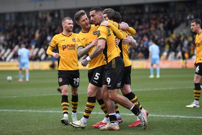 150325 - Newport County v Harrogate Town - Sky Bet League 2 - Courtney Baker-Richardson of Newport County celebrates scoring the second goal of the match with team mates