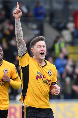 150325 - Newport County v Harrogate Town - Sky Bet League 2 - James Clarke of Newport County celebrates scoring a goal