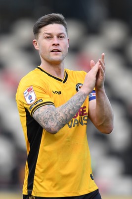 150325 - Newport County v Harrogate Town - Sky Bet League 2 - James Clarke of Newport County applauding fans at full time