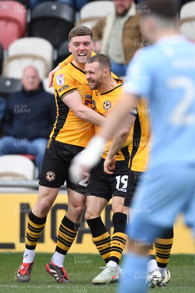 150325 - Newport County v Harrogate Town - Sky Bet League 2 - Cameron Evans of Newport County celebrates scoring the first goal of the game with team mates