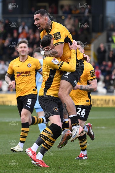 150325 - Newport County v Harrogate Town - Sky Bet League 2 - Courtney Baker-Richardson of Newport County celebrates scoring the second goal of the match with team mates