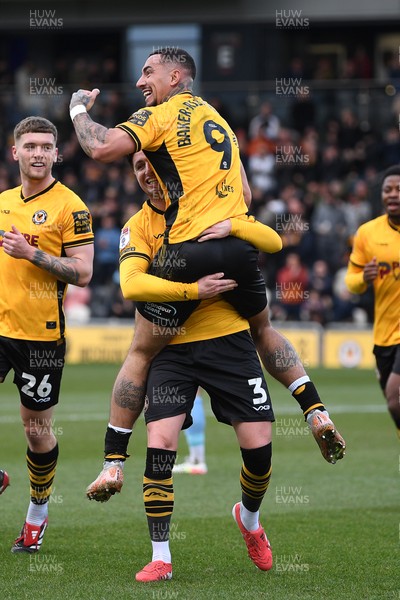 150325 - Newport County v Harrogate Town - Sky Bet League 2 - Courtney Baker-Richardson of Newport County celebrates scoring the second goal of the match with team mates