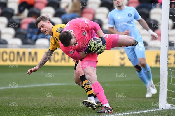 150325 - Newport County v Harrogate Town - Sky Bet League 2 - James Clarke of Newport County goes close