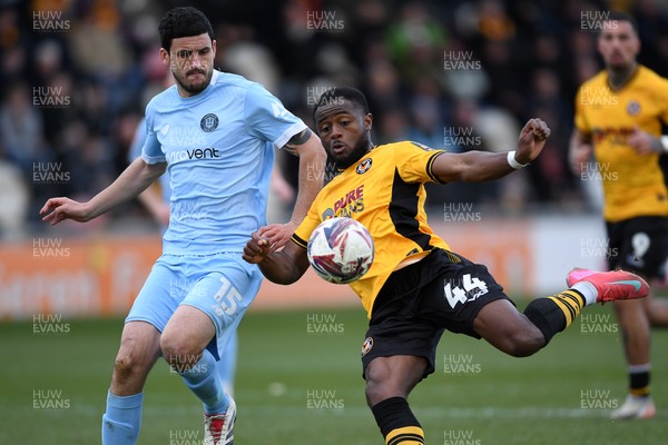 150325 - Newport County v Harrogate Town - Sky Bet League 2 - David Ajiboye of Newport County has a shot at goal