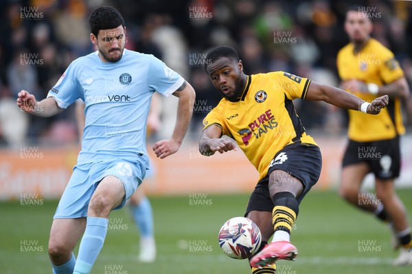 150325 - Newport County v Harrogate Town - Sky Bet League 2 - David Ajiboye of Newport County has a shot at goal