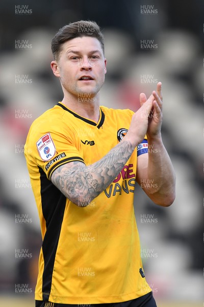 150325 - Newport County v Harrogate Town - Sky Bet League 2 - James Clarke of Newport County applauding fans at full time