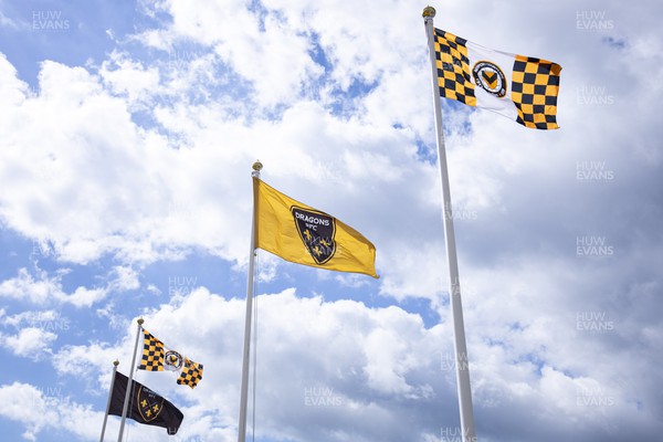 150423 - Newport County v Hartlepool United - Sky Bet League 2 - Flags waving above Rodney Parade ahead of the match