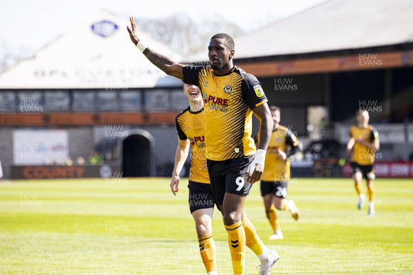 150423 - Newport County v Hartlepool United - Sky Bet League 2 - Omar Bogle of Newport County celebrates scoring his sides first goal