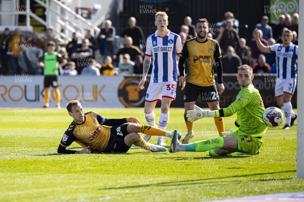 150423 - Newport County v Hartlepool United - Sky Bet League 2 - Mickey Demetriou of Newport County scores his sides second goal