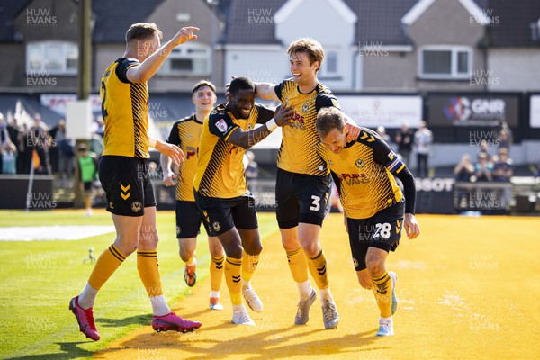 150423 - Newport County v Hartlepool United - Sky Bet League 2 - Mickey Demetriou of Newport County celebrates scoring his sides second goal