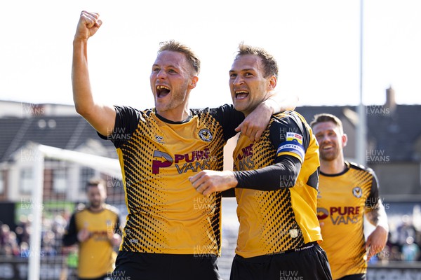 150423 - Newport County v Hartlepool United - Sky Bet League 2 - Mickey Demetriou of Newport County celebrates scoring his sides second goal