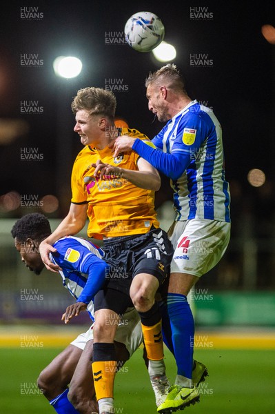 180322 - Newport County v Hartlepool United - Sky Bet League 2 - Rob Street of Newport County competes with Gary Liddle of Hartlepool United for the header