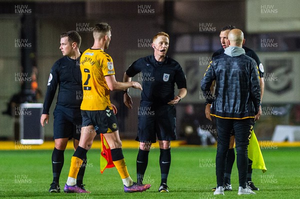 180322 - Newport County v Hartlepool United - Sky Bet League 2 - James Rowberry manager of Newport County talks to the officials at the final whistle