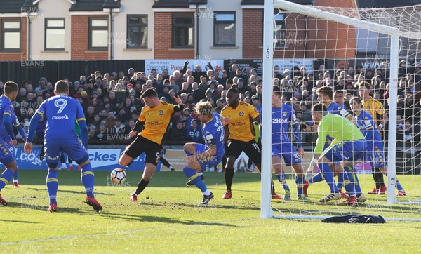 070118 - Newport County v Leeds United, Emirates FA Cup Round 3 - Padraig Amond of Newport County sees his close range shot saved on the line