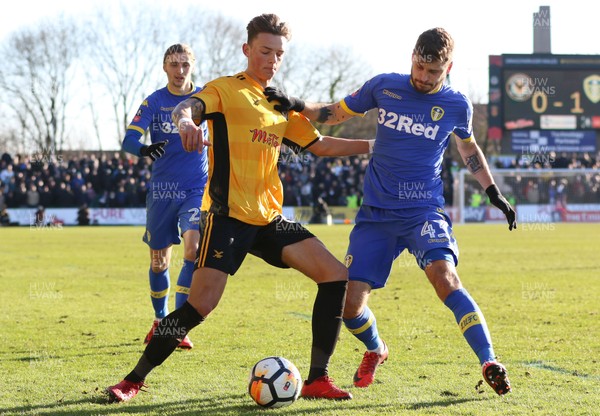 070118 - Newport County v Leeds United, Emirates FA Cup Round 3 - \Ben White of Newport County holds off Mateusz Klich of Leeds United