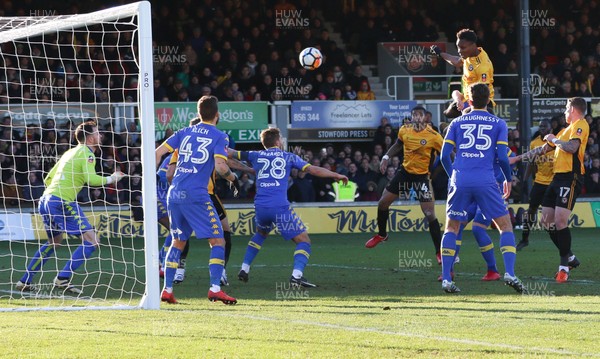 070118 - Newport County v Leeds United, Emirates FA Cup Round 3 - Shawn McCoulsky of Newport County heads to score County's second goal