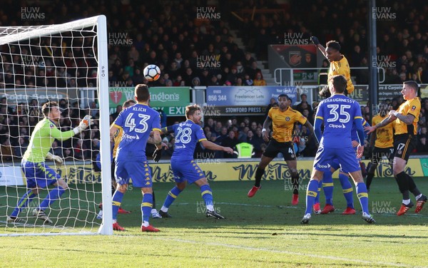 070118 - Newport County v Leeds United, Emirates FA Cup Round 3 - Shawn McCoulsky of Newport County heads to score County's second goal