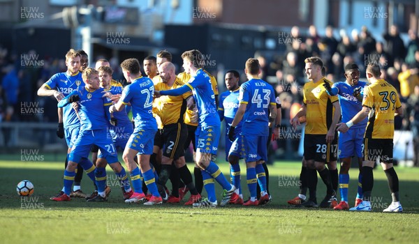 070118 - Newport County v Leeds United, Emirates FA Cup Round 3 - The two sets of players come get involved in a fracas towards the end of the match