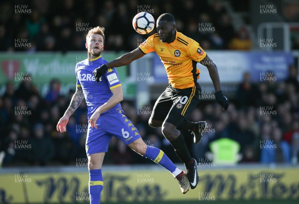 070118 - Newport County v Leeds United, Emirates FA Cup Round 3 - Frank Nouble of Newport County and Liam Cooper of Leeds United compete for the ball