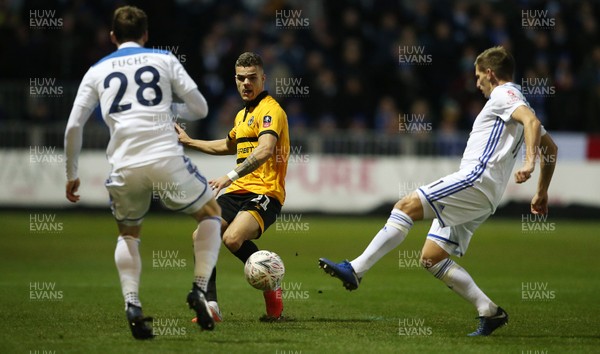 060119 - Newport County v Leicester City - FA Cup 3rd Round - Tyler Hornby-Forbes of Newport County slots the ball through