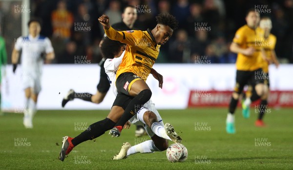 060119 - Newport County v Leicester City - FA Cup 3rd Round - Antoine Semenyo of Newport County is tackled by Hamza Choudhury of Leicester