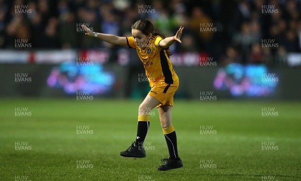 060119 - Newport County v Leicester City - FA Cup 3rd Round - Newport mascot do cartwheels and have fun as they run off the pitch