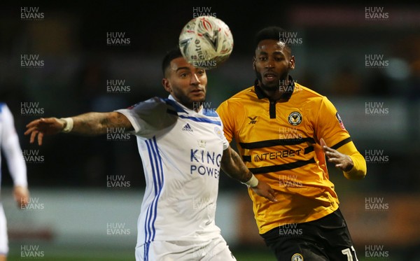 060119 - Newport County v Leicester City - FA Cup 3rd Round - Danny Simpson of Leicester is challenged by Jamille Matt of Newport County
