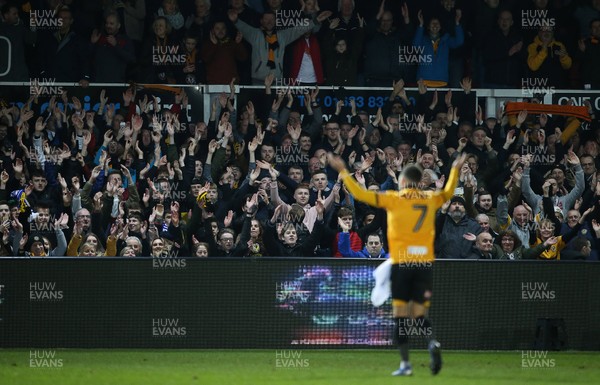060119 - Newport County v Leicester City - FA Cup 3rd Round - Fans celebrate with Robbie Willmott of Newport County
