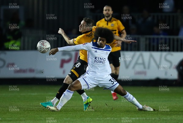 060119 - Newport County v Leicester City, FA Cup Third Round - Matt Dolan of Newport County and Hamza Choudhury of Leicester City compete for the ball