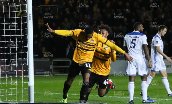 060119 - Newport County v Leicester City, FA Cup Third Round - Jamille Matt of Newport County celebrates after he heads to score goal