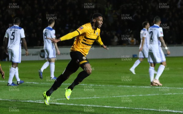 060119 - Newport County v Leicester City, FA Cup Third Round - Jamille Matt of Newport County celebrates after he heads to score goal