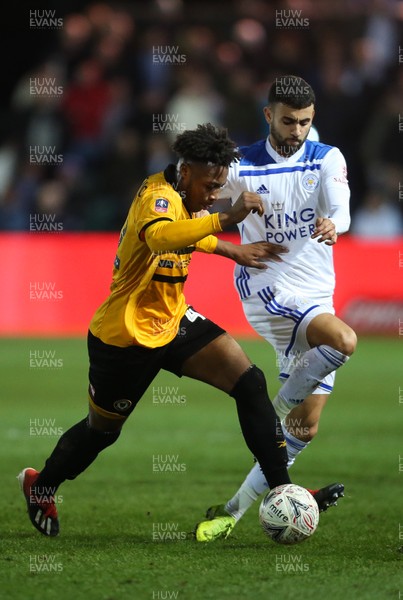 060119 - Newport County v Leicester City, FA Cup Third Round - Antoine Semenyo of Newport County holds off Rachid Ghezzal of Leicester City