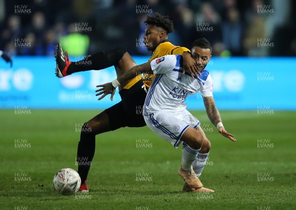 060119 - Newport County v Leicester City, FA Cup Third Round - Antoine Semenyo of Newport County and Danny Simpson of Leicester City compete for the ball