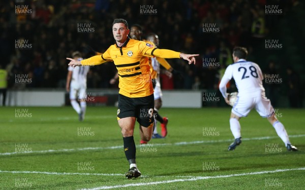 060119 - Newport County v Leicester City, FA Cup Third Round - Padraig Amond of Newport County celebrates after he scores from the penalty spot