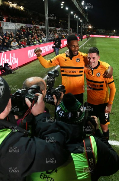 060119 - Newport County v Leicester City, FA Cup Third Round - Goal scorers Jamille Matt of Newport County and Padraig Amond of Newport County celebrate at the end of the match