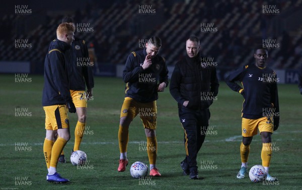 210120 - Newport County v Leicester City U21s, EFL Leasingcom Trophy Quarter-Final - Newport County manager Michael Flynn chats with his players as it announced that the match is postponed due to a frozen pitch just 20 minutes before it was due to start