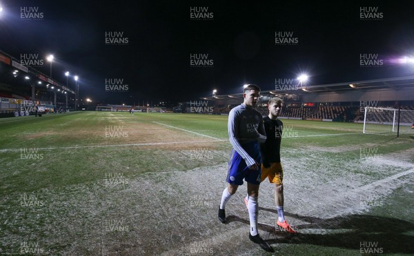 210120 - Newport County v Leicester City U21s, EFL Leasingcom Trophy Quarter-Final - Players leave the pitch as it announced that the match is postponed due to a frozen pitch just 20 minutes before it was due to start