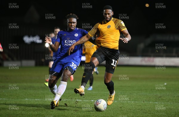 040220 - Newport County v Leicester City U21s - Leasingcom Trophy - Jamille Matt of Newport County is challenged by Darnell Johnson of Leicester City U21s