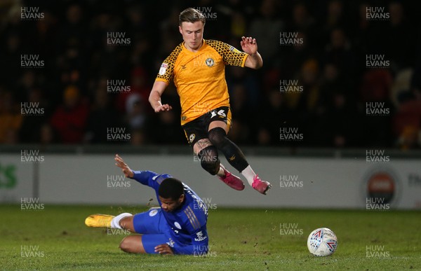 040220 - Newport County v Leicester City U21s - Leasingcom Trophy - George Nurse of Newport County is tackled by Vontae Daley-Campbell of Leicester City U21s