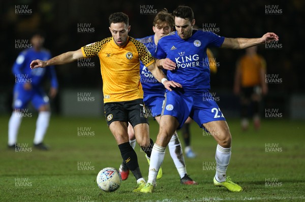040220 - Newport County v Leicester City U21s - Leasingcom Trophy - Robbie Willmott of Newport County is tackled by Matthew James of Leicester City U21s