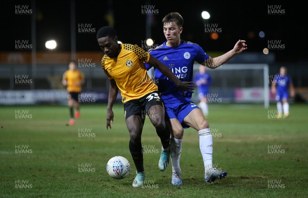040220 - Newport County v Leicester City U21s - Leasingcom Trophy - Keanu Marsh-Brown of Newport County is challenged by Luke Thomas of Leicester City U21s