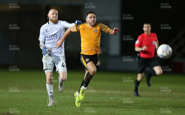 040220 - Newport County v Leicester City U21s - Leasingcom Trophy - Robbie Willmott of Newport County is chased by keeper Viktor Johansson of Leicester City U21s